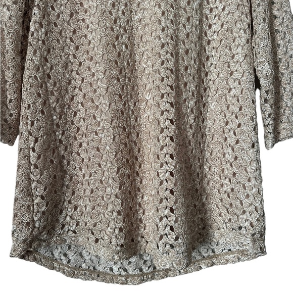 JM Collection Taupe 3/4 Sleeve Layered Blouse - Picture 3 of 12
